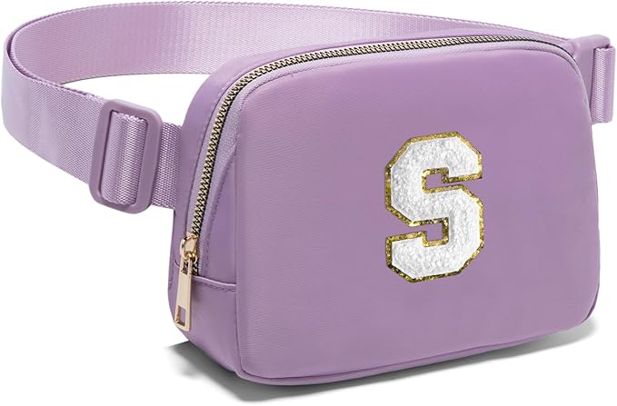 Gitus Birthday Gifts for 8 9 10 11 12 13 Year Old Girls Personalized Fanny Pack Crossbody Bags with Initial Letter Patch Belt Bag for Teen Girls Cute Trendy Stuff Travel Essentials (Lavender-S)