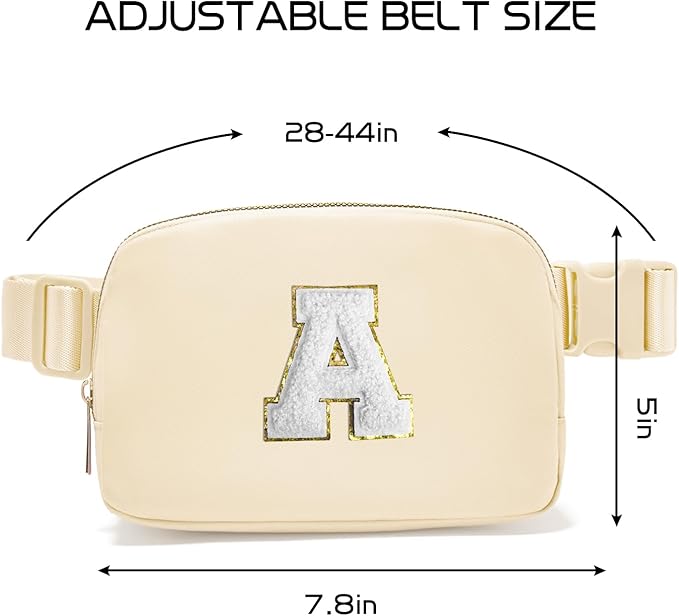 Gitus Birthday Gifts for 8 9 10 11 12 13 Year Old Girls Personalized Fanny Pack Crossbody Bags with Initial Letter Patch Belt Bag for Teen Girls Cute Trendy Stuff Travel Essentials (Beige-A)