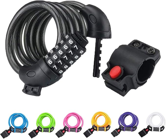 NDakter Bike Lock, 4/5.6 Feet Bicycle Cable, High Security 5 Digit Resettable Combination Coiling Bicycle Lock, Heavy Duty Anti Theft Cable with Mounting Bracket, 1/2 Inch Diameter (12mm)