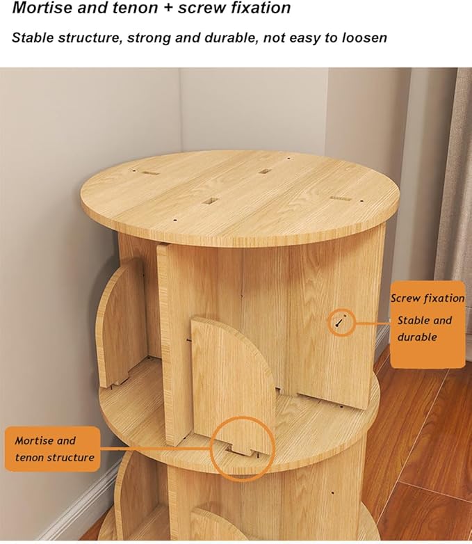 Rotating Bookshelf, 360 Display 3 Tier Floor Standing Bookcase Storage Rack for Kids&Adult, Wood Narrow Book Shelf Organizer for Bedroom, Living Room, Study Room