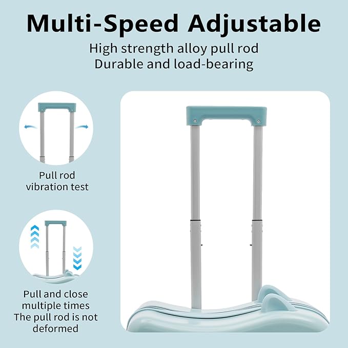 18 inch Children's Ride On Trolley, Kids Ride On Luggage with Universal Wheel, Kids Ride-On Suitcase, Waterproof Unisex Boys Girls Travel Suitcase (Sky Blue)