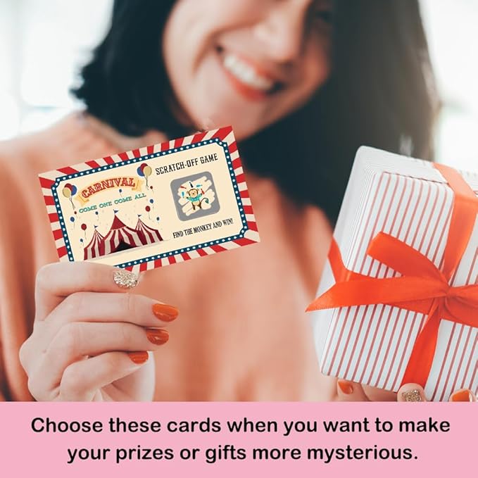 50 Psc Carnival Come One Come All Scratch off Game Cards, Retro Circus Theme Scratch Cards for Birthday Circus Party Baby Shower, Classroom Party Supplies, Lottery Group Games Activity