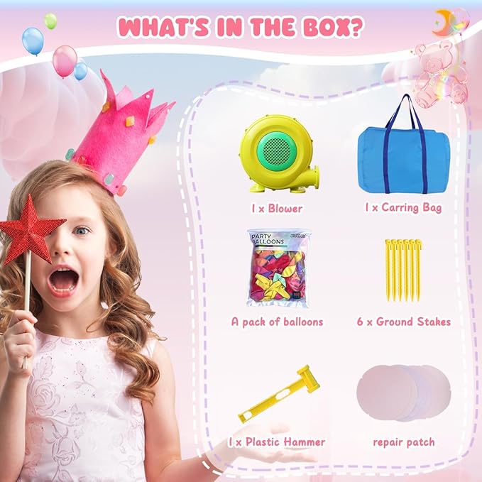 Inflatable Bounce House for Kids, White Bounce House with Slide, Jumping Bouncy Castle for Kids Birthday Party, Wedding, Backyard Indoor/Outdoor Purple (with Blower)