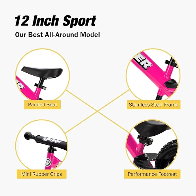 Strider 12” - Helps Teach Baby How to Ride a Balance Bicycle - for Kids 6 Months to 4 Years - Easy Assembly & Adjustments