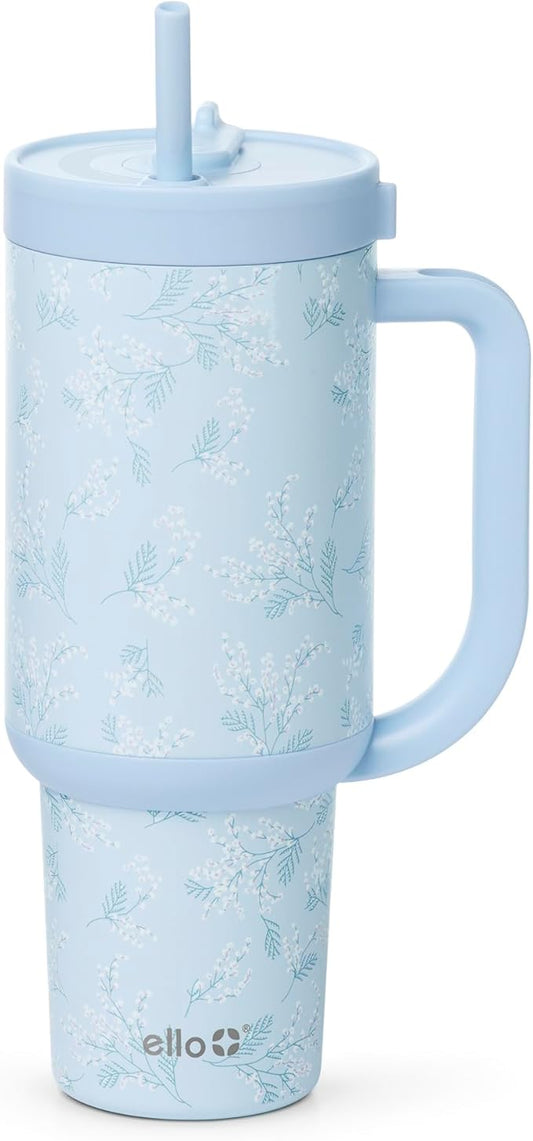 Ello Oasis 40 oz Tumbler with Handle & Retracting Straw | Reusable Insulated Stainless Steel Cup 100% Leakproof, Gifts for Teens Women Men | Keeps cold for 24 Hours, Cup Holder Friendly, Sweet Alyssum