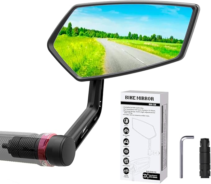 RBRL Bike Mirror Bar End Bike Mirror, Rotatable Bicycle Mirror, Automotive Grade Glass Bike Side Mirrors, Scratch Resistant E-Bike Universal Rearview Mirrors for Mountain bike (Right)