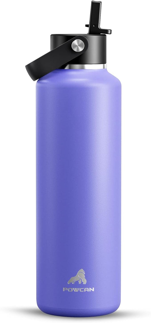POWCAN 24 oz Travel Water Bottle: Leakproof, Cold for 24H, BPA-Free, Top Handle, Insulated Stainless Steel Water Bottle with Straw for School, Outdoors, Teens, Running, Sport, Trip (Violet's Tale)