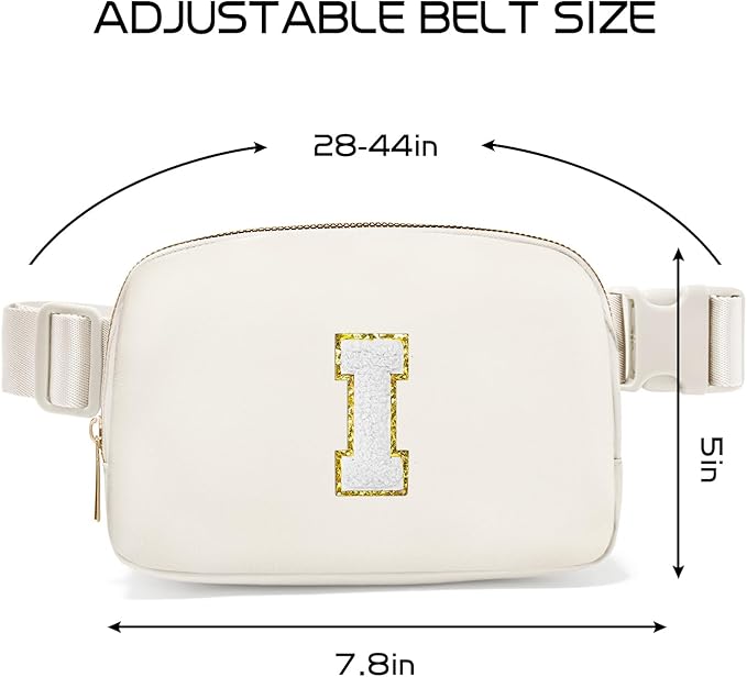 Gitus Birthday Gifts for 8 9 10 11 12 13 Year Old Girls Personalized Fanny Pack Crossbody Bags with Initial Letter Patch Belt Bag for Teen Girls Cute Trendy Stuff Travel Essentials (Ivory-I)