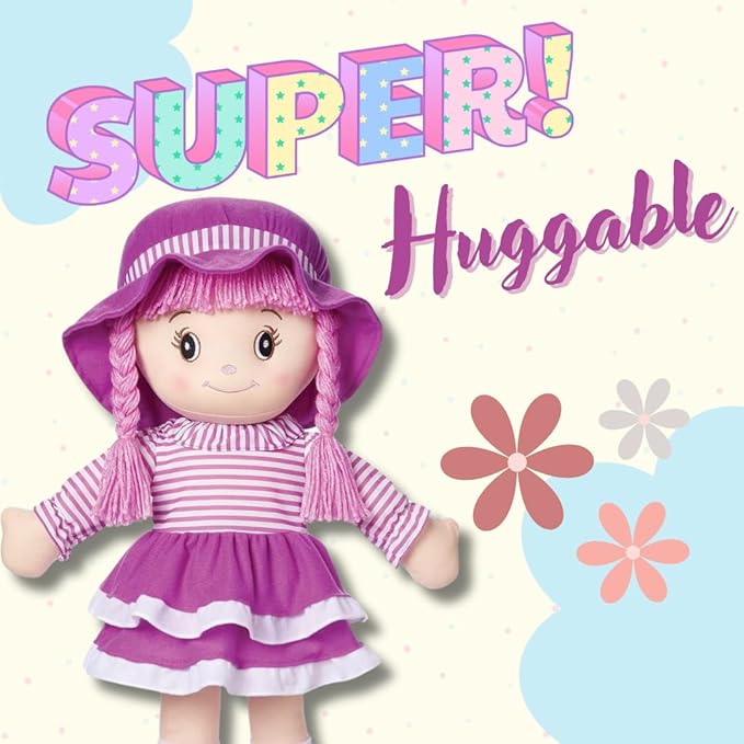 LOVE & HUG 24" Huggable Doll Soft Doll with Purple Dress and Yarn Hair