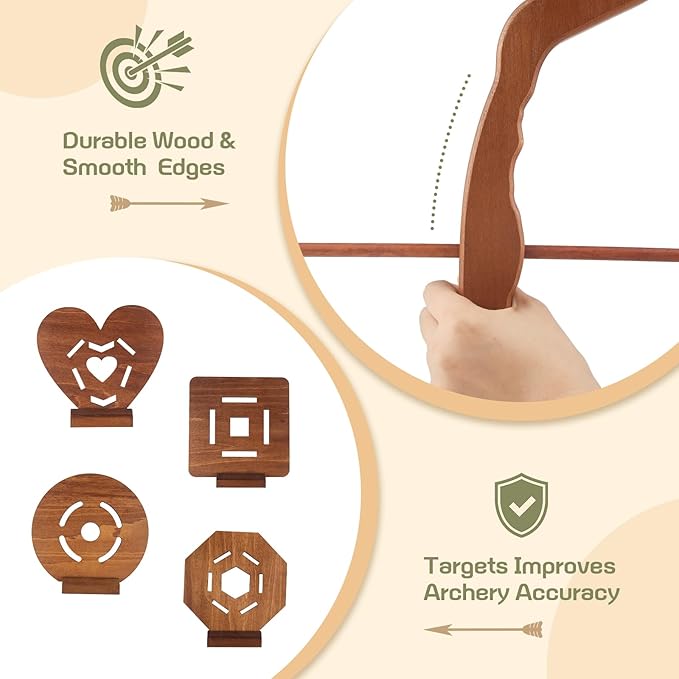 Bow and Arrow for Kids Wooden Archery Toy for Aged 3+, Archery Set with 6 Arrows,Targets and Quiver, Indoor and Outdoor Toys for Children Boys & Girls