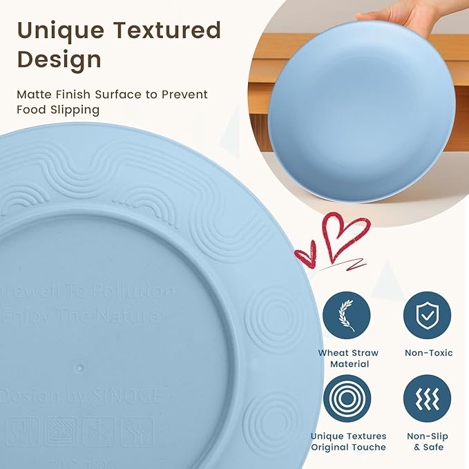 Homienly Premium Dinnerwave Sets, Lightweight & Unbreakable Wheat Straw Dish Set - Plates and Bowls Set with Cups, 16 PCS Microwave and Dishwasher Safe Dinnerware Set - Multi Light