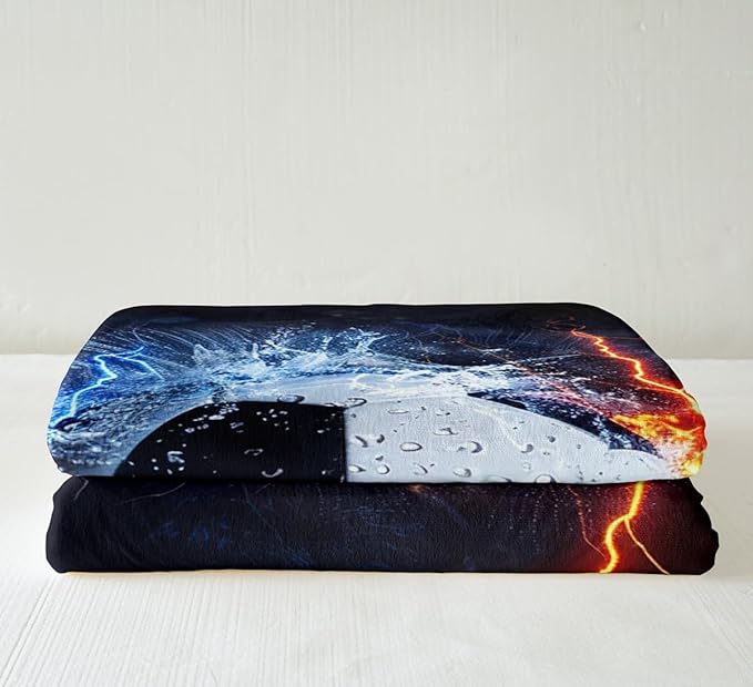 3D Sports Football Fleece Throw Blanket for Kids Teens Boys - Soccer Ball Plush Sherpa Luxury Ice and Fire Fuzzy Blanket for Sofa Bed Couch - Sports Theme Games - Baby 30x40 Inch