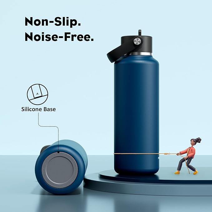 POWCAN Kid Water Bottle Insulated: Leakproof Lid with Straw, Lightweight, BPA-Free, Flex Cap, Stainless Steel Water Bottle for School, Boy, Outdoors, Walking, Cycling, Camping, Birthday (Indigo Blue)