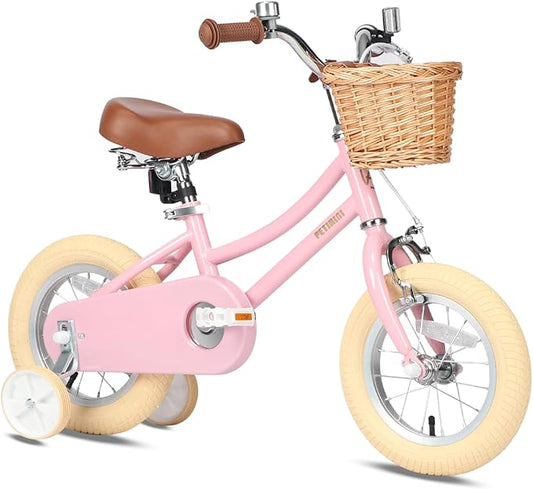 Petimini Girls Bike with Basket for 2-12 Years Old Kids, 12 14 16 18 20 Inch Bicycle with Bell Training Wheels Basket, Multiple Colors