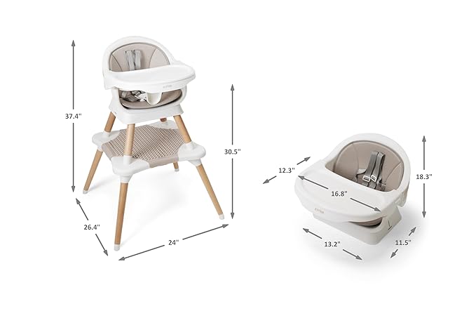 5-in-1 High Chair for Baby & Toddler - Convertible Baby Dining Seat - Portable Floor/Booster Seat - Adjustable Tray w. Cover - 5-Point Harness - Building Block Table & Chair - Stool (Gray)