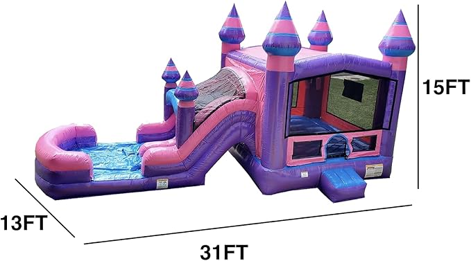 JumpOrange Purplish Commercial Grade Bounce House Water Slide Combo with Pool for Kids and Adults (with Blower), Basketball Hoop, Wet Dry Use, Outdoor Indoor, Birthday Party, Rental Quality