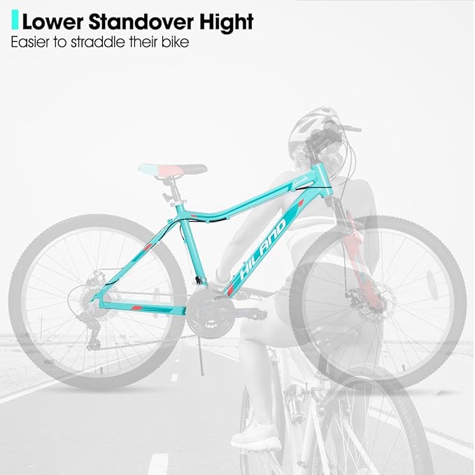 HILAND 26 Inch Mountain Bike for Women Girl, 21 Speed with Front Suspension Fork, Aluminum Frame MTB, Adult Ladies Womens Bike Mens Bicycle