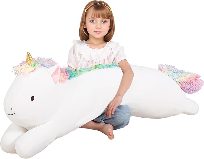 40inch Jumbo Unicorn Plush Stuffed Animal, Giant Rainbow Unicorn Long Body Pillow Plush Toy, Large Stuffed Unicorns Soft Plushie Gift for Kids Boy Girl, Birthday, Halloween, Christmas