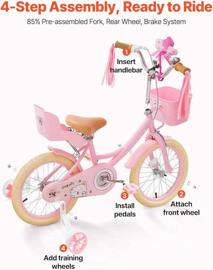 VEVOR Kids Bike, 14/16/18 Inches BMX Style Children Bicycle, Training Wheels Included, Sturdy and Easy to Assemble, Toddler Bike for Boys & Girls Learning to Ride, Blue