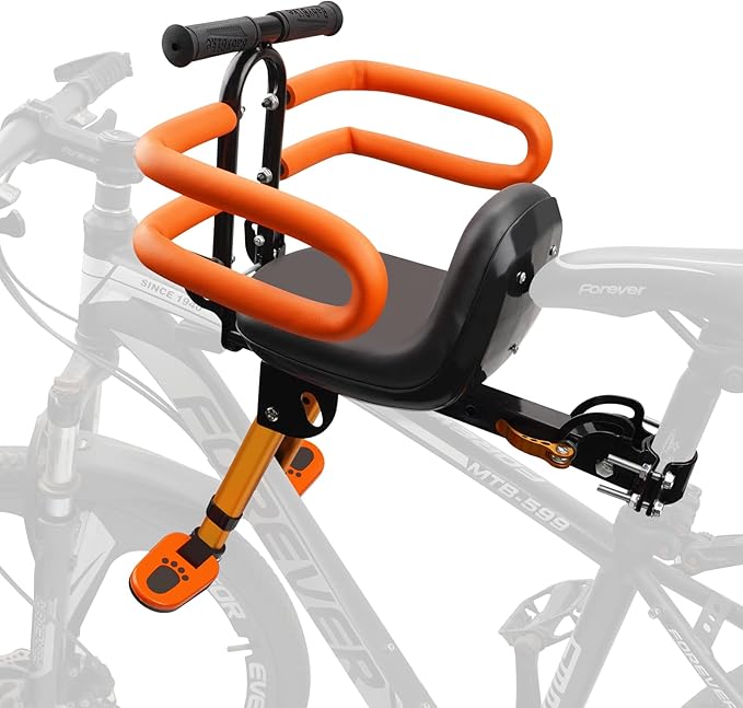 Kids Bike Seat with Handlebar Attachment, Detachable Front Mounted Child Bicycle Seats with Foot Pedals for Children 2~5 Years, Compatible with All Adult Mountain Bikes (Handle+Seat)