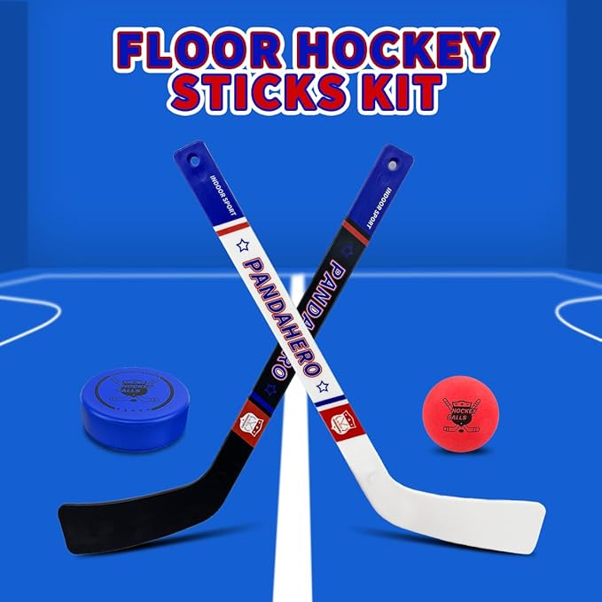 Pandahero Mini Hockey Stick Set for Kids – Indoor Floor Hockey Kit with 4 Mini Hockey Sticks & 12 Knee Hockey Balls – Soft Foam Pucks & Balls – Fun Hockey Gifts for Boys & Girls
