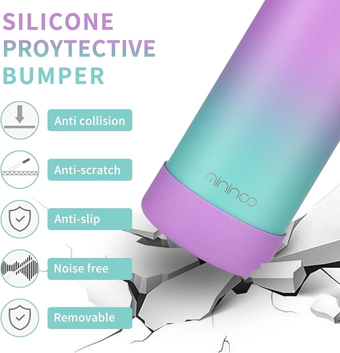 mininoo Insulated Water Bottle for School, 16oz Back to School Water Bottle with Straw Lid for Girls, Boys (Purple/Sky)