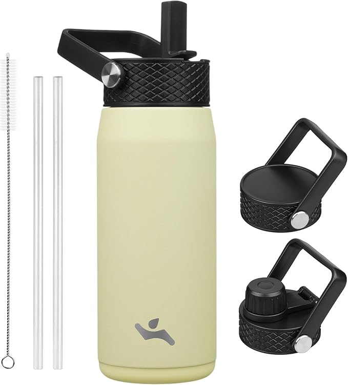 20oz Insulated Stainless Steel Water Bottle with Straw and 3 Lids, BPA-Free Sports Water Bottle,travel water bottle,Macaron Green