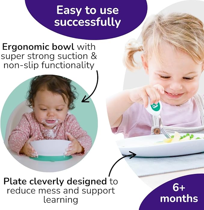 Doddl Toddler Plate & 2-in-1 Bowl Set (6 Months–4 Years) – Suction Baby Dish Converts to Non-Slip Toddler Bowl, Easy-Scooping Feeding Set (Fresh Green Triple Pack)