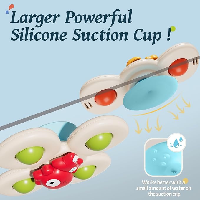 Baby Dinosaur Suction Cup Spinner Travel Toys for Kids Ages 1-3, Fidget Spinner Toys for 1 Year Old Boy Girl 12 Months, Sensory Bath Toy for Toddlers Infants Birthday