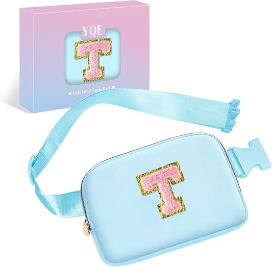 Crossbody Bag for Girls, Belt Bag for Women Fanny Pack for Kids Teen,Women Fashion Monogrammed Waist Packs Trendy Bags Travel Essentials (Blue,T)