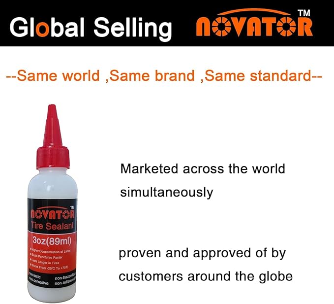 NOVATOR High Performance Bike Tire Sealant for Tubeless, Tubulars, Seals Faster, Lasts Longer, Micro-Fiber for MTB, Road, Gravel, CX Bicycle Tires (3oz.sealant * 3 Bottle+Valve Tool)