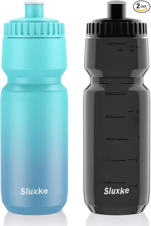 24oz Cycling Water Bottle 2Pack, 720ml Sports Squeeze Bicycle Bottle BPA Free, Lightweight Fits Most Bike Cages