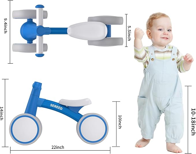 SEREED Baby Balance Bike for 1 Year Old Boys Girls 12-24 Month Toddler Balance Bike, 4 Wheels Toddler First Bike, First Birthday Gifts