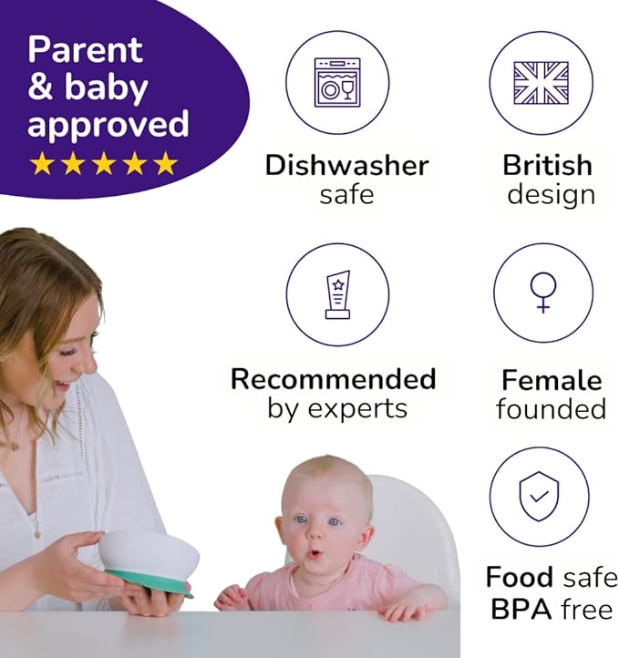 doddl Toddler Plate, Baby-Led Weaning Plate with Non-Slip Base, Child Self-Feeding, Baby Feeding Essentials, Dishwasher-Safe, BPA-Free (Aqua (Twin Pack))