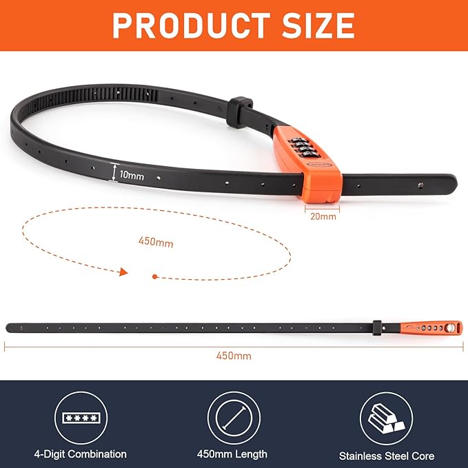 CXWXC Zip Tie Lock - 4-Digit Combo Cable Locks for Bike Motorcycle Helmet, Skateboard, Skis, Snowboard, Stroller & Cabinet - Ideal for Lightweight Security (2PC - Orange, 45CM)