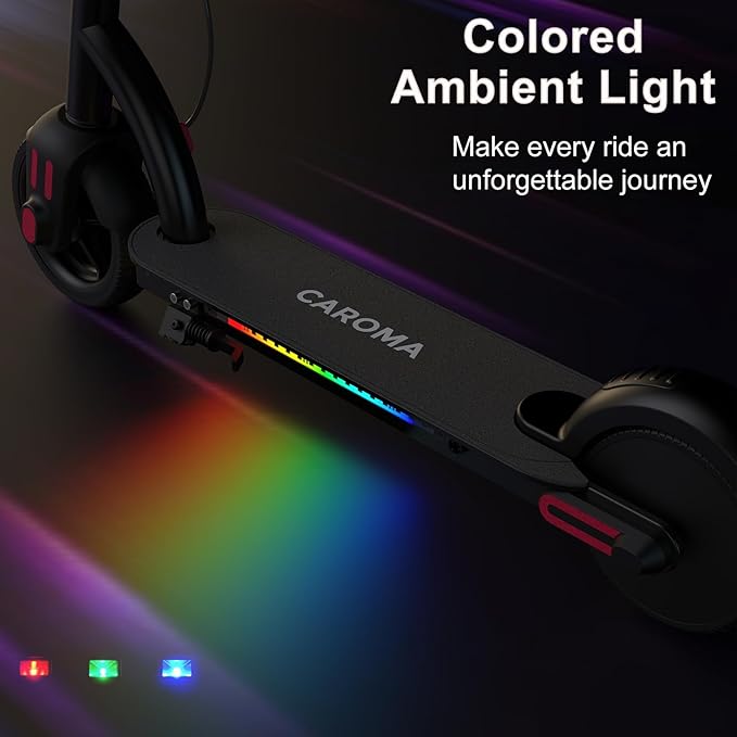 Caroma Electric Scooter for Kids Ages 6-14, 150W/180W Motor,10 MPH Max Speed & 7 Miles,Adjustable Height & Speed,Colorful Lights,LED Display,Foldable Kids Electric Scooter 132 Lbs Max Load