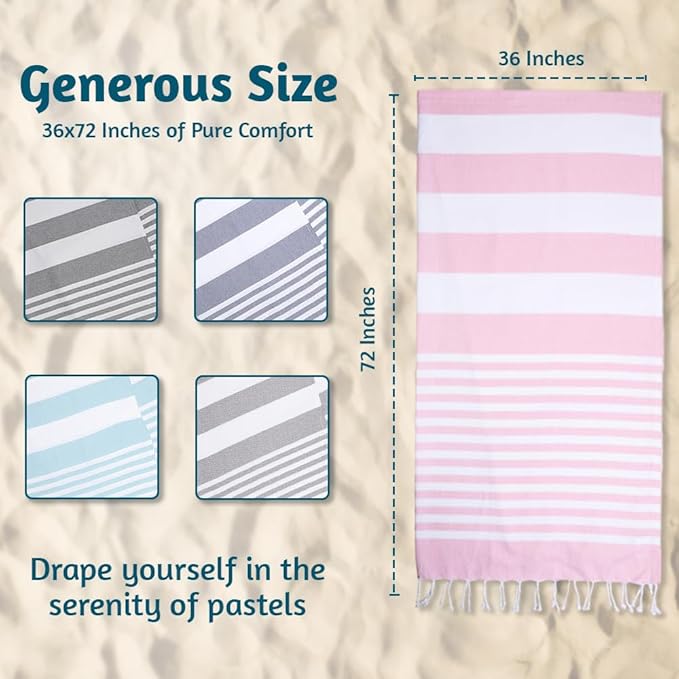Urban Villa (Set of 6, 36x72 Inches Turkish Beach Towel Oversized Absorbent Extra Large - Sand Free Quick Dry Bath Towels - Lightweight Travel Cruise Camping Spa Towels - Pink