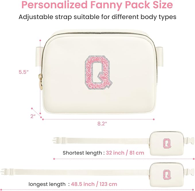 Birthday Gifts for 6 7 8 9 10 11 12 13 Year Old Girls, Fanny Pack Belt Bag Crossbody Bags for Women Girls Kids, Small Initial Letter Waist Packs Cute Teen Trendy Stuff Travel Essentials (Cream, Q)