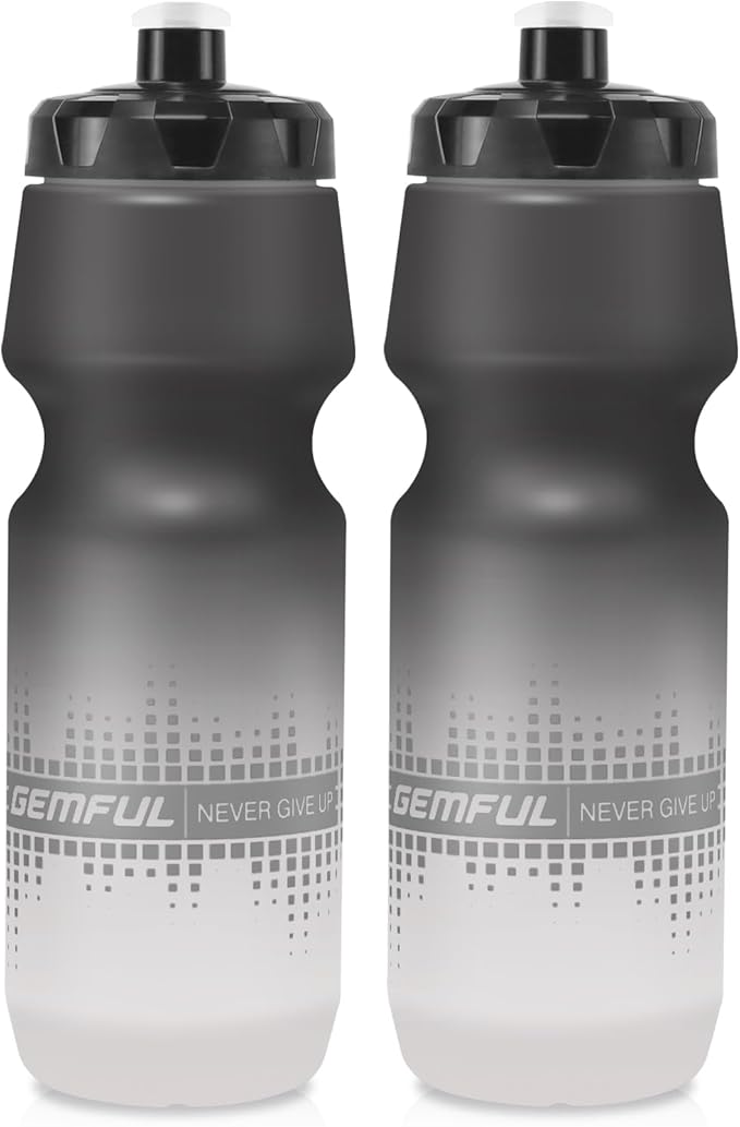 GEMFUL 2 Pack Biking Water Bottles BPA Free 24oz Cycling Bottle Squeeze Leak-Proof for Road Bike Bicycle Commuting Gym MTB (Gradient Black White)