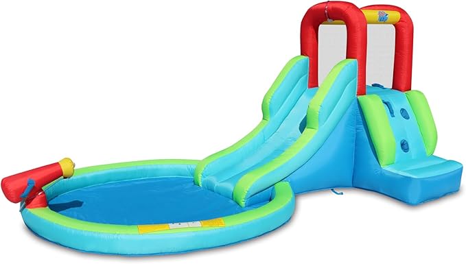 Action Air Inflatable Waterslide, Bounce House with Slide for Wet and Dry, Kids Backyard Waterpark for Summer Fun, Water Gun & Splash Pool for Age 3-8, Love for Kids