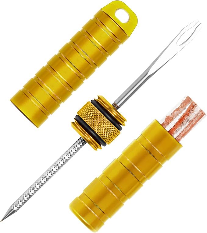 BWSHLF Tubeless Bike Tire Repair Kit for Mountain Bikes & Road Bicycles, Tubeless Tire Plug Kit with Storage Canister, Reamer, Insertion Fork, 10 Bacon Strips, Fix a Puncture or Flat, No Glue Needed