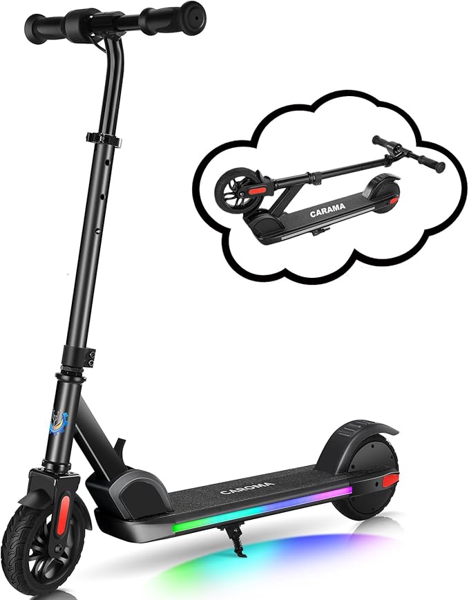 Caroma Electric Scooter for Kids Ages 6-14, 150W/180W Motor,10 MPH Max Speed & 7 Miles,Adjustable Height & Speed,Colorful Lights,LED Display,Foldable Kids Electric Scooter 132 Lbs Max Load