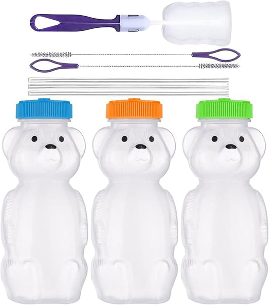 Straw Cup | 230ml Cute Sippy Water Bottle with Lid,Transparent Cute Bear Cups with Straws,for Women Kids Girls Iced Coffee Milk Tea Drinks