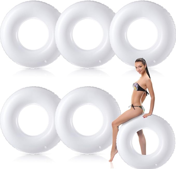 6 Pcs Inflatable Pool Float White Swimming Ring Pool Floats Adult Inflatable Tube Toy for Man Women Summer Vacation Beach River Bachelorette Wedding Party Supplies