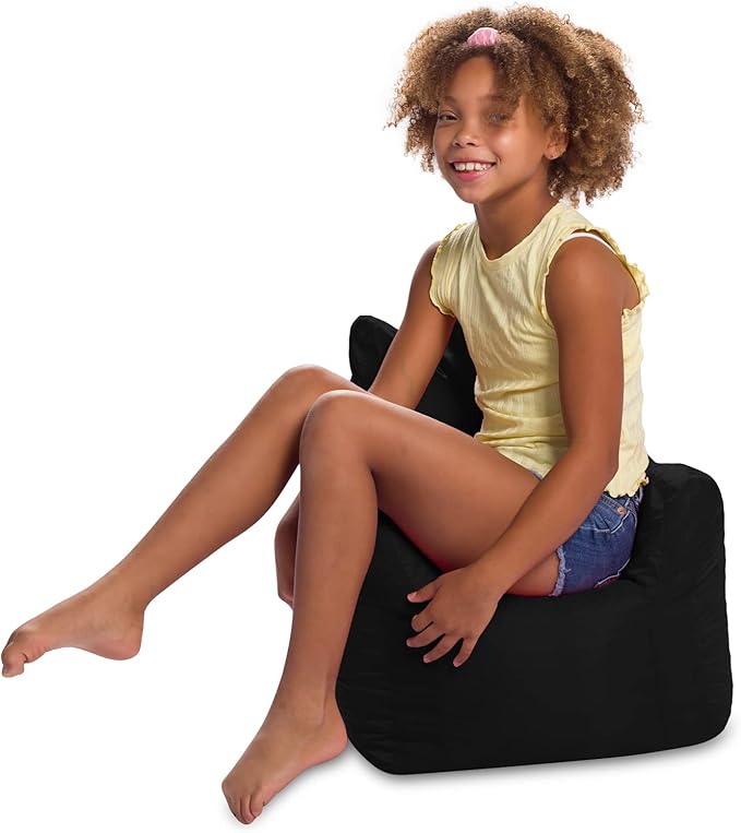 Posh Creations Bean Bag Chair Structured Seat for Toddlers and Kids, Comfy Chair for Gaming, Reading, and Watching TV for Children, Pasadena Chair, Microsuede - Black
