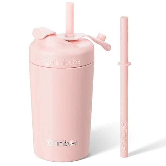 Fimibuke Kids & Toddler Cups, 10 OZ Spill Proof Straw Cups for Toddlers, Leak-Proof Kids Insulated Tumblers with Screw-On Lid & Silicone Straws with Stopper, Stainless Steel Sippy Cup for Girls Boys