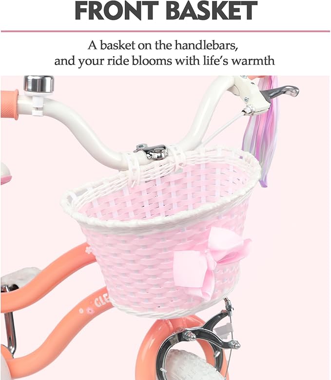 Glerc Petal Girls Bike, 12-18 Inch Kids Bike for Ages 2-9 Years Old Children, Princess Style Kids Bicycle with Training Wheels & Basket & Streamers, Multiple Colors