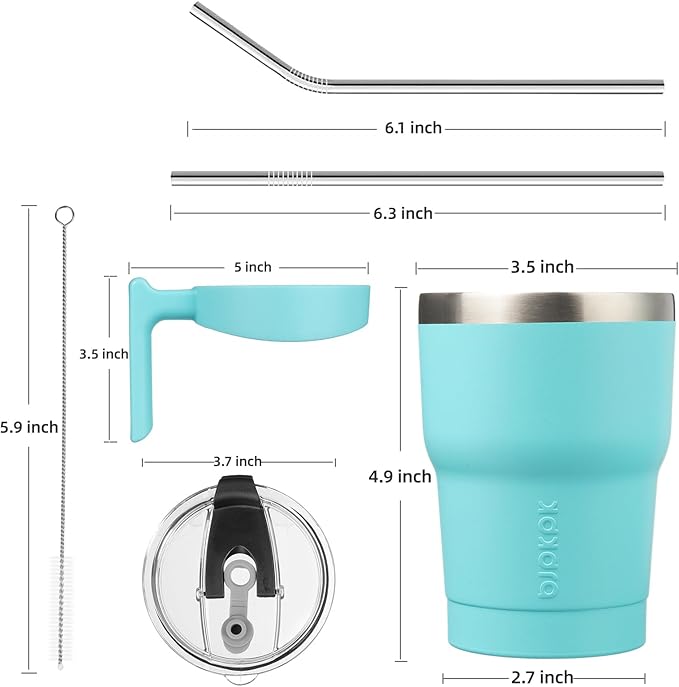 BJPKPK Tumbler With Handle 10 oz Stainless Steel Tumbler With Lid And Straw Insulated Coffee Cups,Turquoise