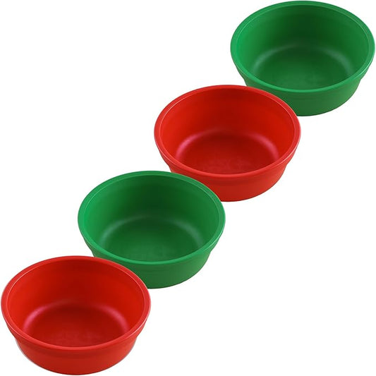 Re-Play 12 oz. Toddler Bowls Set of 4 - Kids Deep-Walled, Durable & Reusable Snack and Meal Bowls, Dishwasher & Microwave Safe, BPA-Free, Made in USA from Recycled Plastic, Christmas