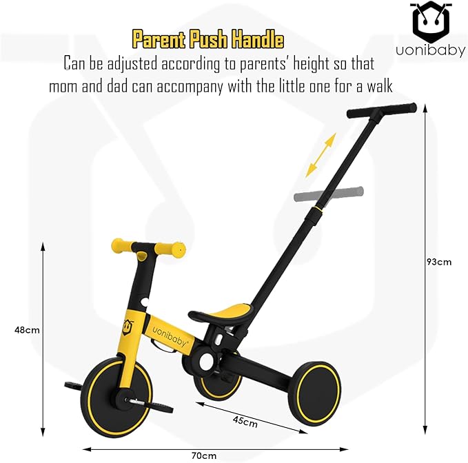 4 in 1 Kids Tricycle with Parent Push Handle | Toddler Tricycle Kids Bike Children Balance Bike | Lightweight & Portable Push Bike with Removable Pedals | Foldable Trike with Adjustable Seat Design